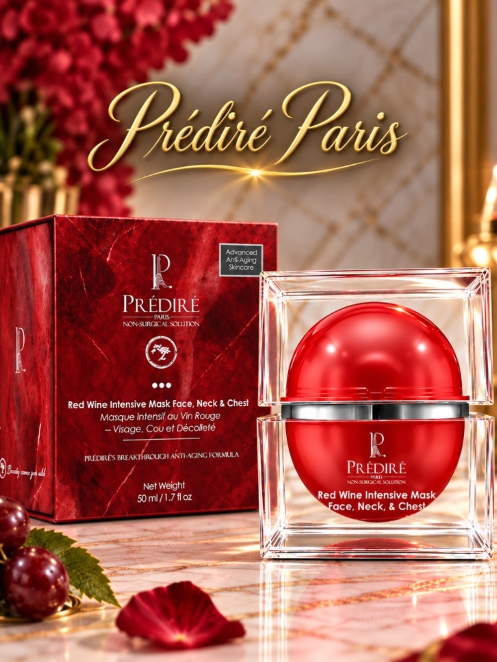 PrƩdirƩ Paris Red Wine Intensive Mask-Face, Neck and Chest 1.7 fl oz, MSRP $950